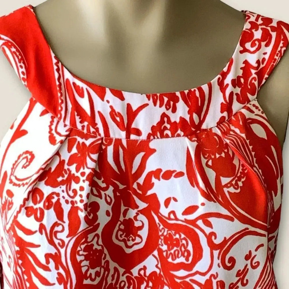 Perceptions New York Paisley Sleeveless Shift Tank Dress Stretchy Size 12 Coral - Picture 6 of 14